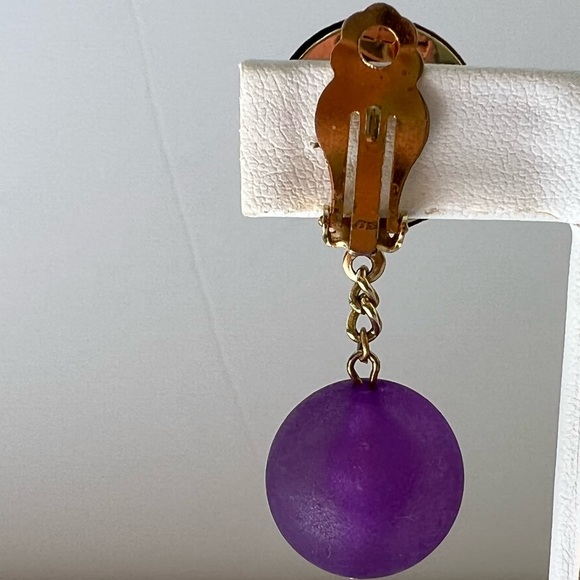 Vintage Purple Dangle Earrings Clip Ons - Picture 4 of 5